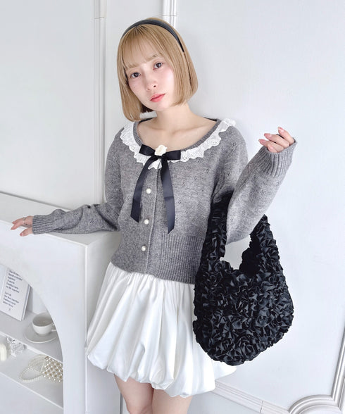 ローズリボンアイレットニットカーディガン | LO2256055 | グレー