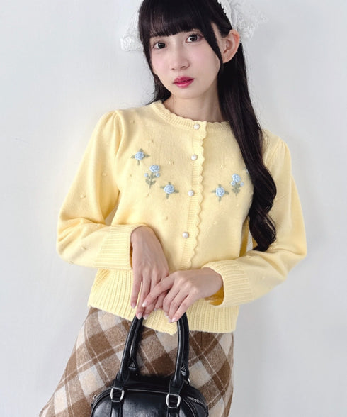 ローズ刺繍ニットカーディガン | LO2256058 | イエロー