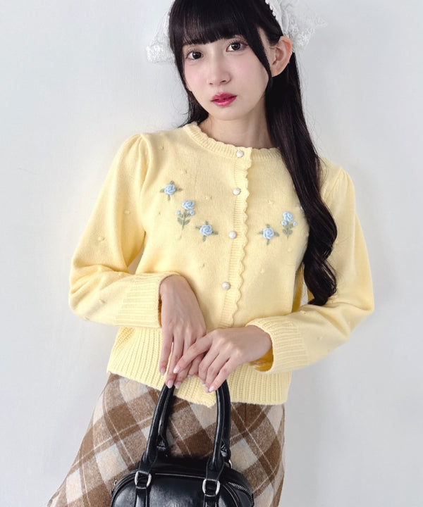 ローズ刺繍ニットカーディガン | LO2256058 | イエロー