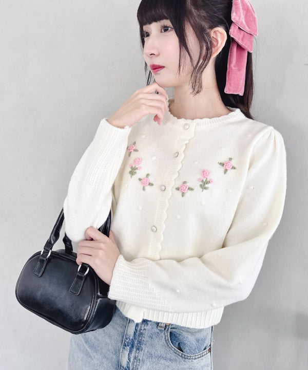 ローズ刺繍ニットカーディガン | LO2256058 | アイボリー