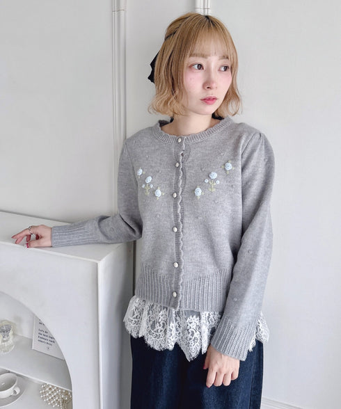 ローズ刺繍ニットカーディガン | LO2256058 | グレー