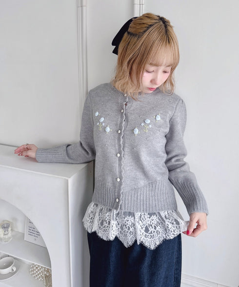 ローズ刺繍ニットカーディガン | LO2256058 | グレー