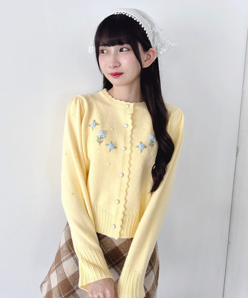 ローズ刺繍ニットカーディガン | LO2256058 | イエロー