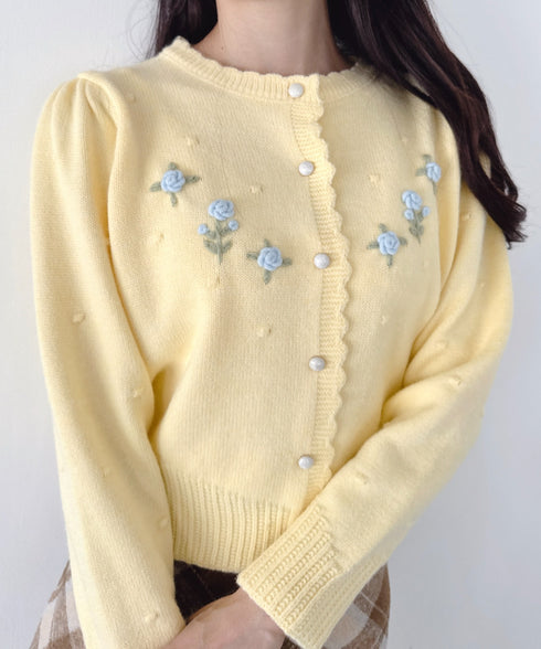 ローズ刺繍ニットカーディガン | LO2256058 | イエロー