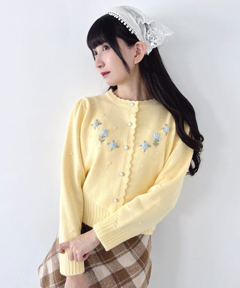 ローズ刺繍ニットカーディガン | LO2256058 | イエロー