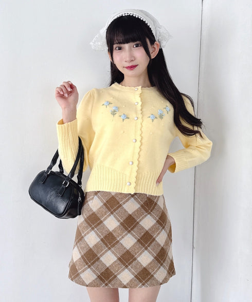 ローズ刺繍ニットカーディガン | LO2256058 | イエロー