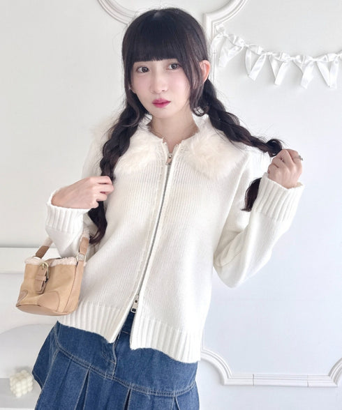 ボリュームファーダブルジップニットフーディ | LO2254012 | オフホワイト