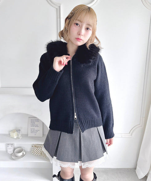 ボリュームファーダブルジップニットフーディ | LO2254012 | ブラック