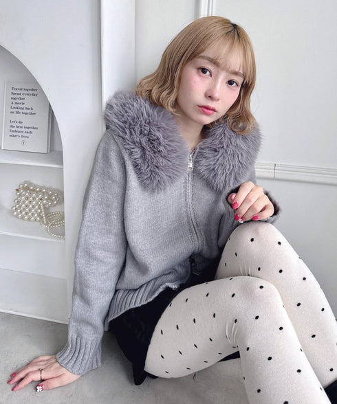 ボリュームファーダブルジップニットフーディ | LO2254012 | グレー