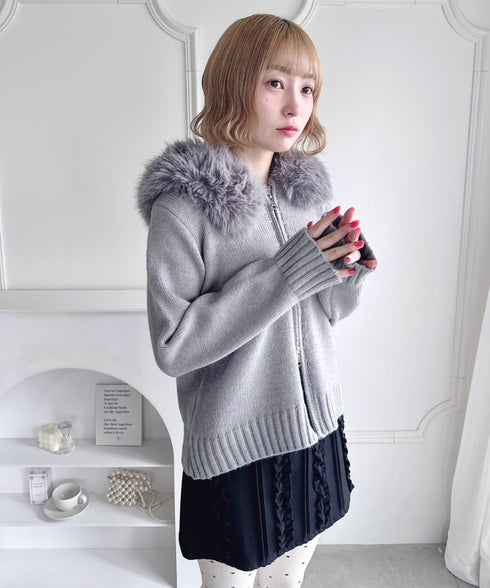 ボリュームファーダブルジップニットフーディ | LO2254012 | グレー