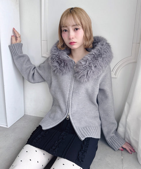 ボリュームファーダブルジップニットフーディ | LO2254012 | グレー