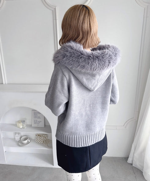 ボリュームファーダブルジップニットフーディ | LO2254012 | グレー