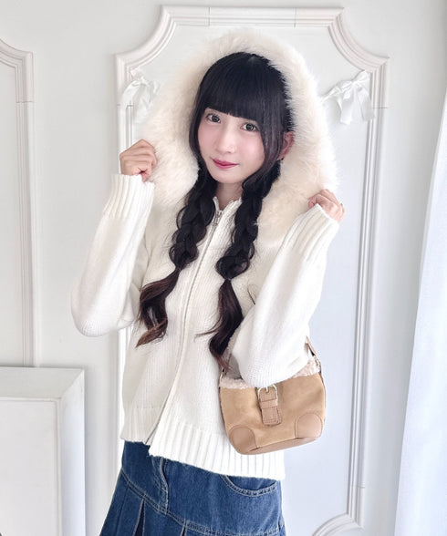 ボリュームファーダブルジップニットフーディ | LO2254012 | オフホワイト