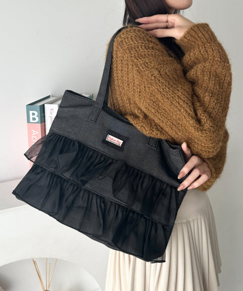 【A4収納可】フリル横型トートバッグ | WR1256013 | ブラック