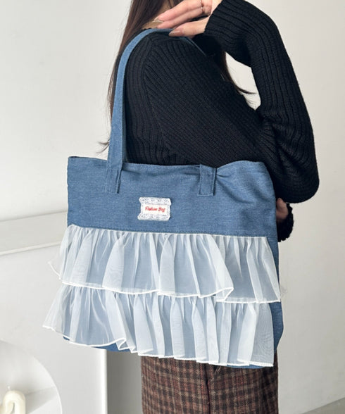 【A4収納可】フリル横型トートバッグ | WR1256013 | ブルー