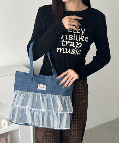 【A4収納可】フリル横型トートバッグ | WR1256013 | ブルー