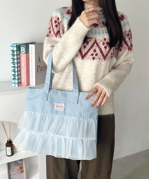 【A4収納可】フリル横型トートバッグ | WR1256013 | ライトブルー