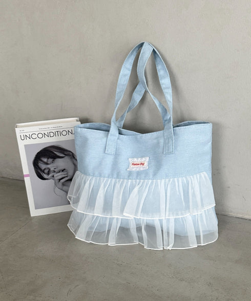 【A4収納可】フリル横型トートバッグ | WR1256013 | ライトブルー