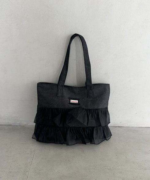 【A4収納可】フリル横型トートバッグ | WR1256013 | ブラック