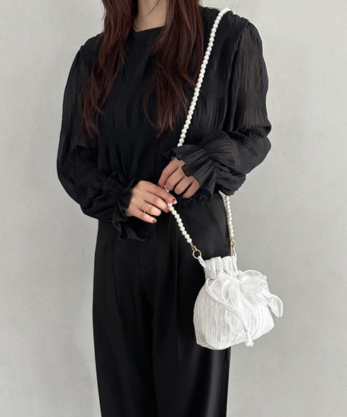 リボン付きパール2WAYショルダーパーティー巾着バッグ | MD1256034 | ホワイト