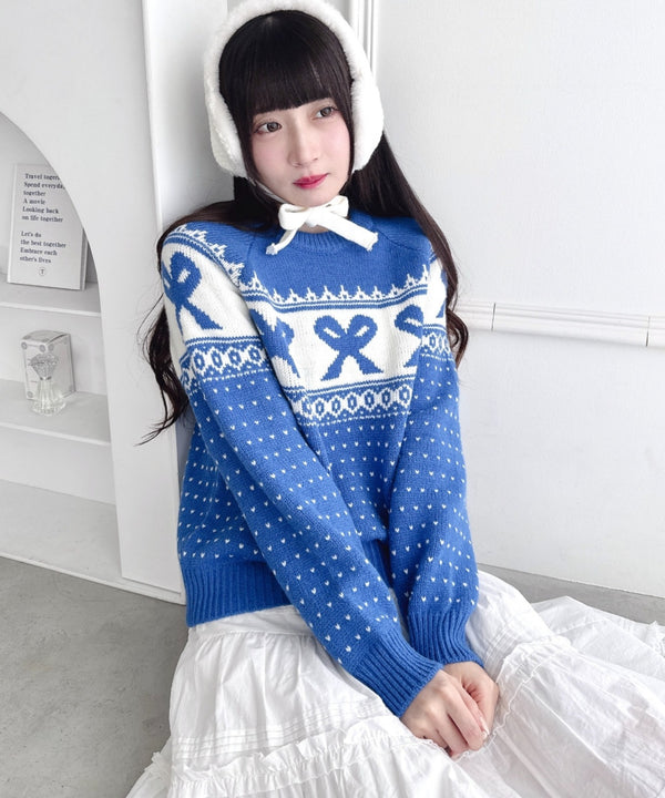 リボンノルディックニットプルオーバー | LO2254013 | ブルー