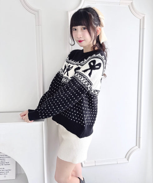 リボンノルディックニットプルオーバー | LO2254013 | ブラック