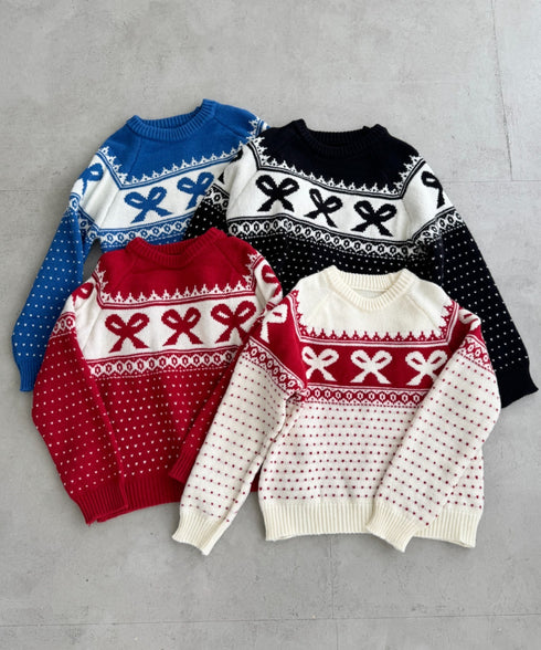 リボンノルディックニットプルオーバー | LO2254013 | レッド