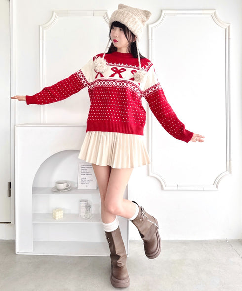 リボンノルディックニットプルオーバー | LO2254013 | レッド