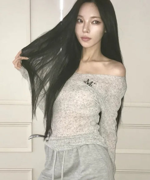 MUCENT(ムセント)/シアートップス シアーニット シースルーニット ロングスリーブ/LUEUR SEE THROUGH V NECK KNIT | AT2253080 | グレー