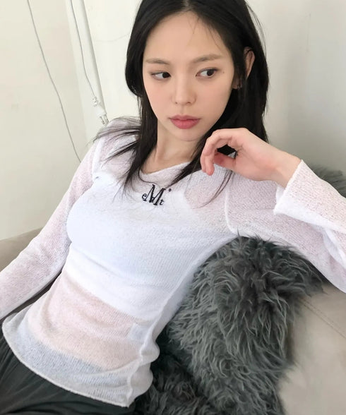 MUCENT(ムセント)/シアートップス シアーニット シースルーニット ロングスリーブ/LUEUR SEE THROUGH V NECK KNIT | AT2253080 | ホワイト