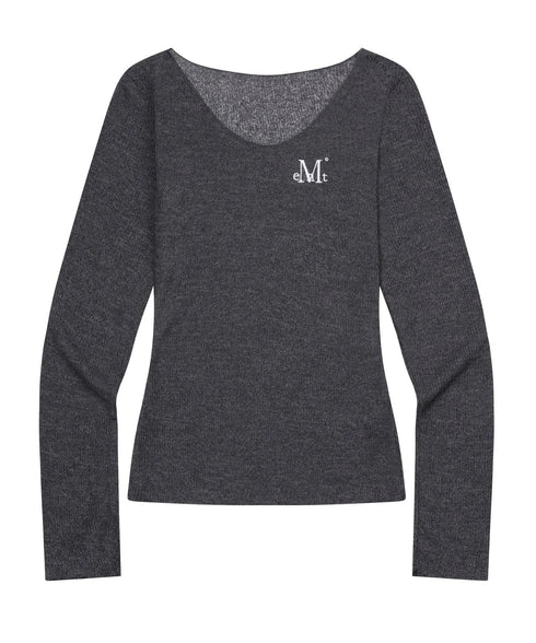 MUCENT(ムセント)/シアートップス シアーニット シースルーニット ロングスリーブ/LUEUR SEE THROUGH V NECK KNIT | AT2253080 | チャコールグレー