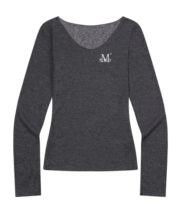 MUCENT(ムセント)/シアートップス シアーニット シースルーニット ロングスリーブ/LUEUR SEE THROUGH V NECK KNIT | AT2253080 | チャコールグレー