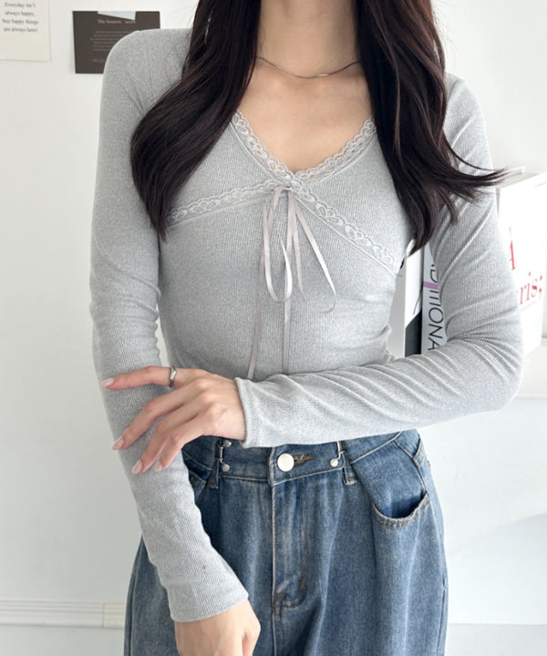 リボン付きレースカットソー | WR2253028 | グレー系その他