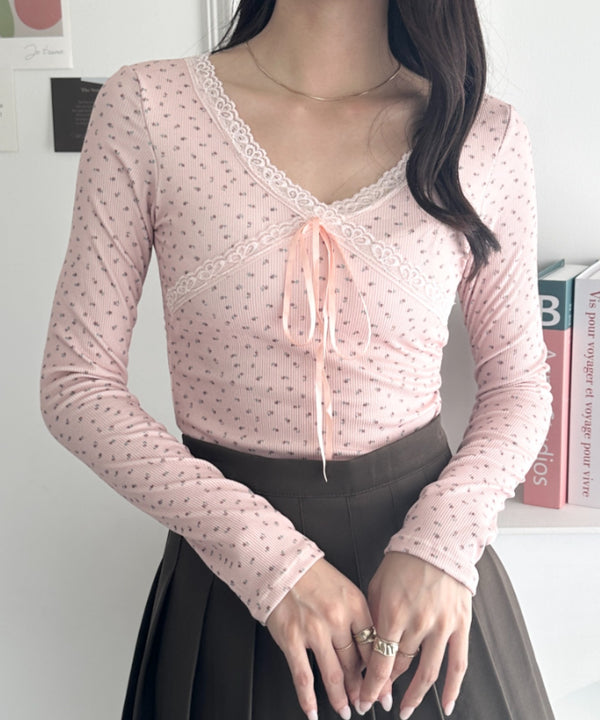 リボン付きレースカットソー | WR2253028 | ピンク