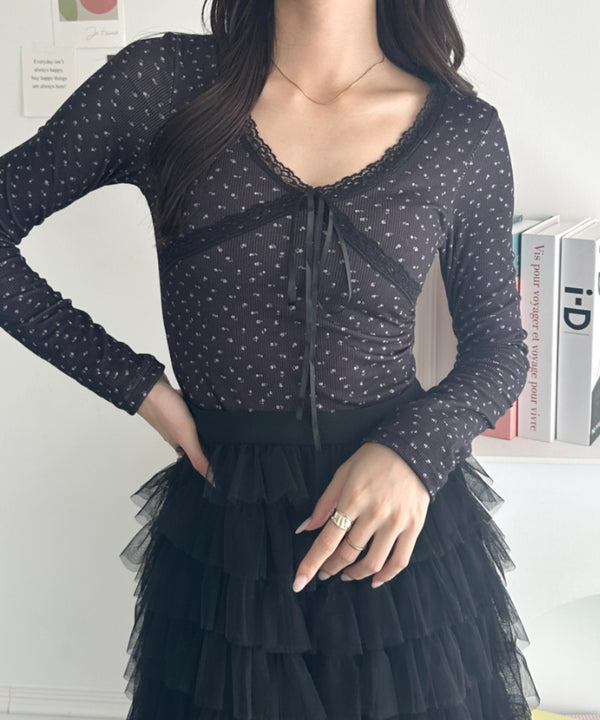 リボン付きレースカットソー | WR2253028 | ブラック