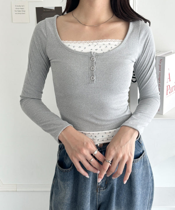 花柄レイヤードトップス | WR2253030 | グレー