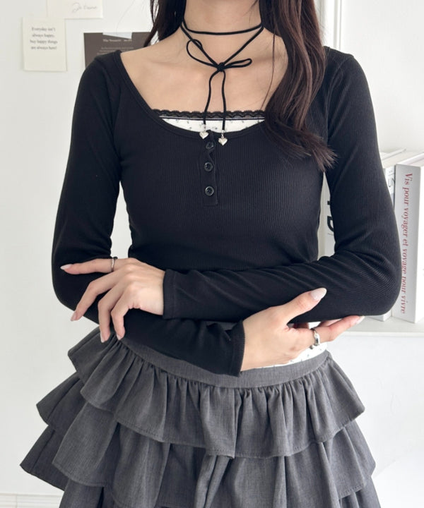 花柄レイヤードトップス | WR2253030 | ブラック