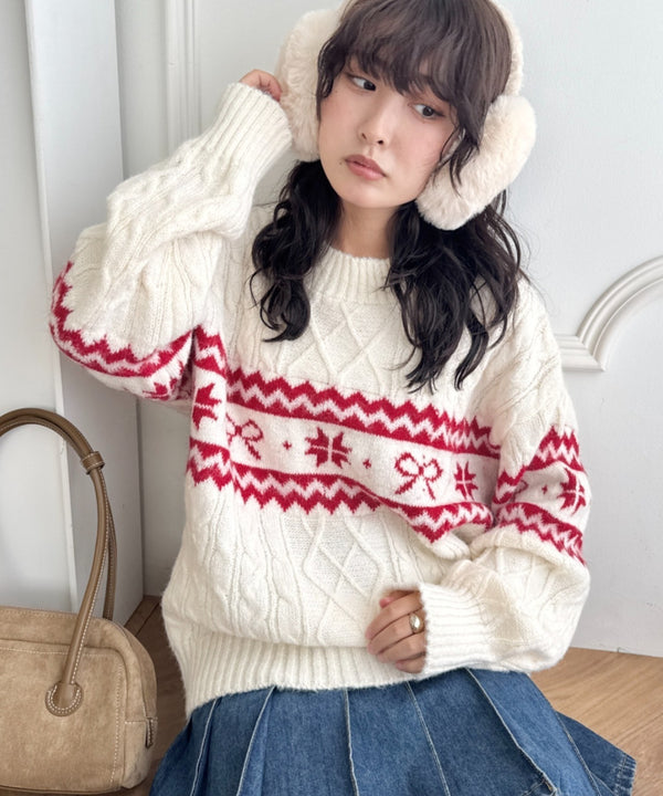 ノルディックリボンジャガードニットプルオーバー | SL2254014 | アイボリー