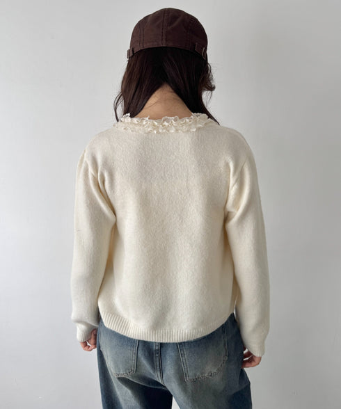 フリルネックニットカーディガン | SL2256110 | アイボリー