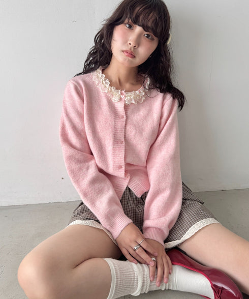 フリルネックニットカーディガン | SL2256110 | ピンク