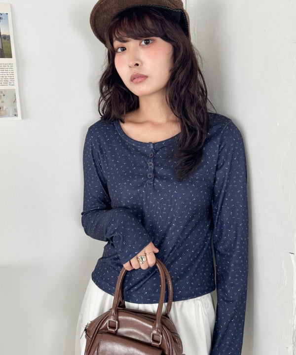 小花柄ヘンリーネックリブトップス | SL2253023 | ネイビー