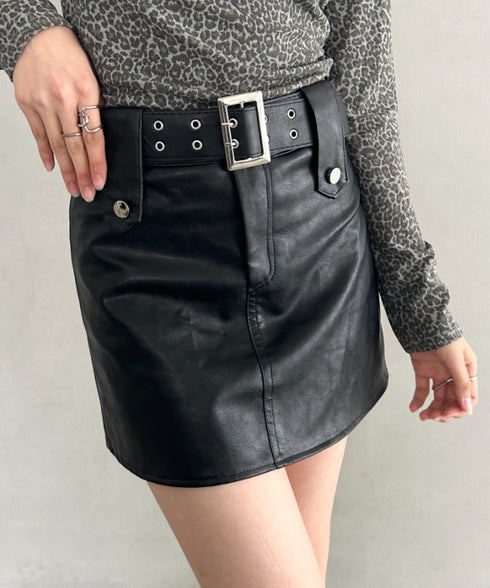 ベルト付きPUミニスカート | BA2253023 | ブラック
