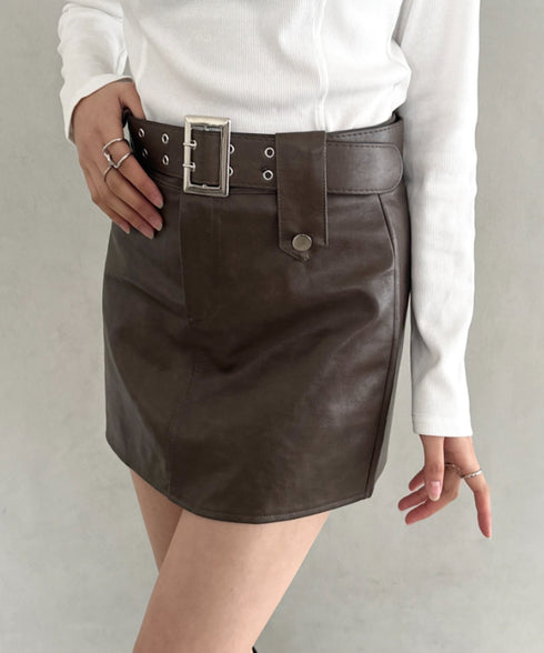 ベルト付きPUミニスカート | BA2253023 | ベージュ