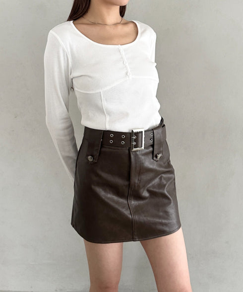 ベルト付きPUミニスカート | BA2253023 | ベージュ