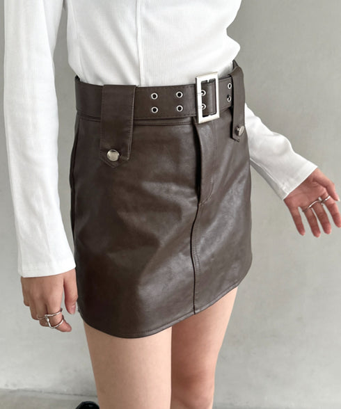 ベルト付きPUミニスカート | BA2253023 | ベージュ