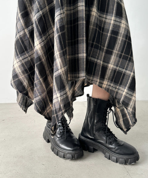 アシンメトリーチェックスカート | BA2253024 | ブラック