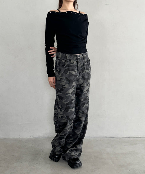 スタッズオフショルサイドギャザートップス | BA2253026 | ブラック