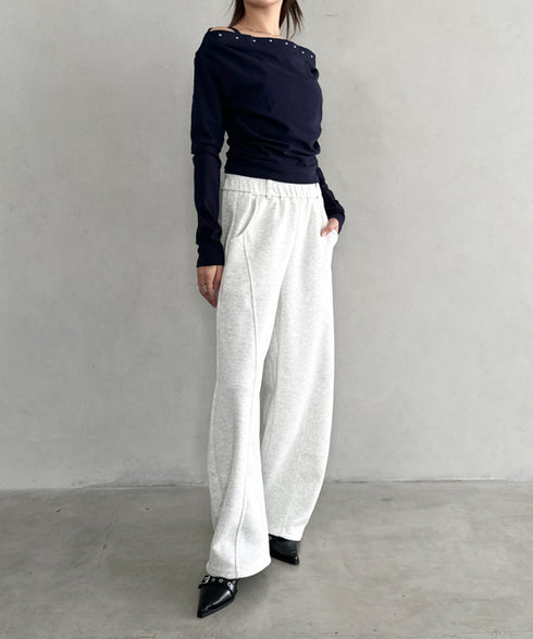 スタッズオフショルサイドギャザートップス | BA2253026 | ネイビー