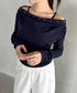 スタッズオフショルサイドギャザートップス | BA2253026 | ネイビー