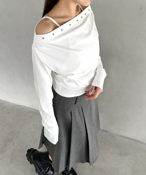 スタッズオフショルサイドギャザートップス | BA2253026 | ホワイト
